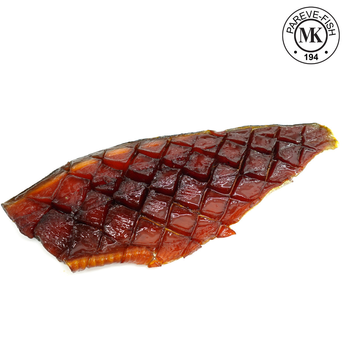 Premium maple candied steelhead yukola fillet fresh from processing, glistening with sweet glaze