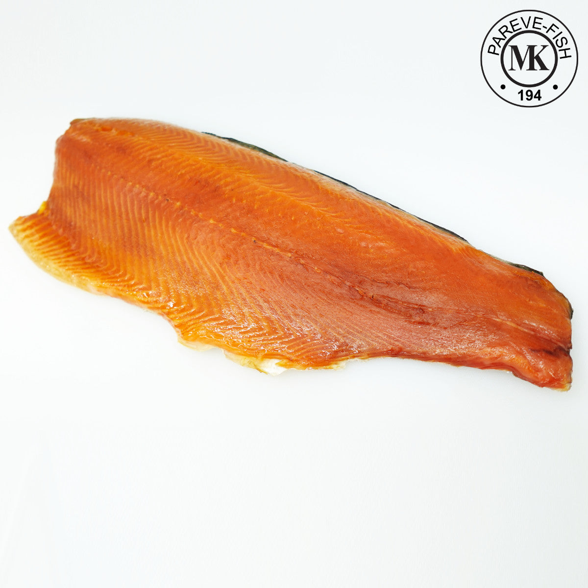 Handcrafted smoked salmon whole fillet with glossy finish and royal cut presentation