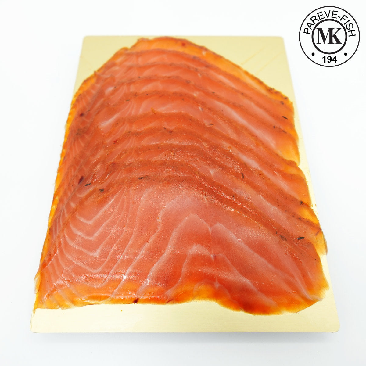 Cajun spiced smoked salmon lox slices with bold seasoning on prime royal cut